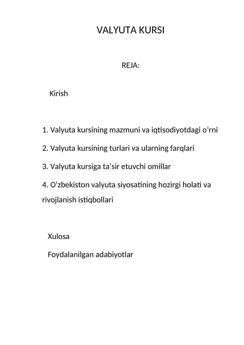 VALYUTA KURSI