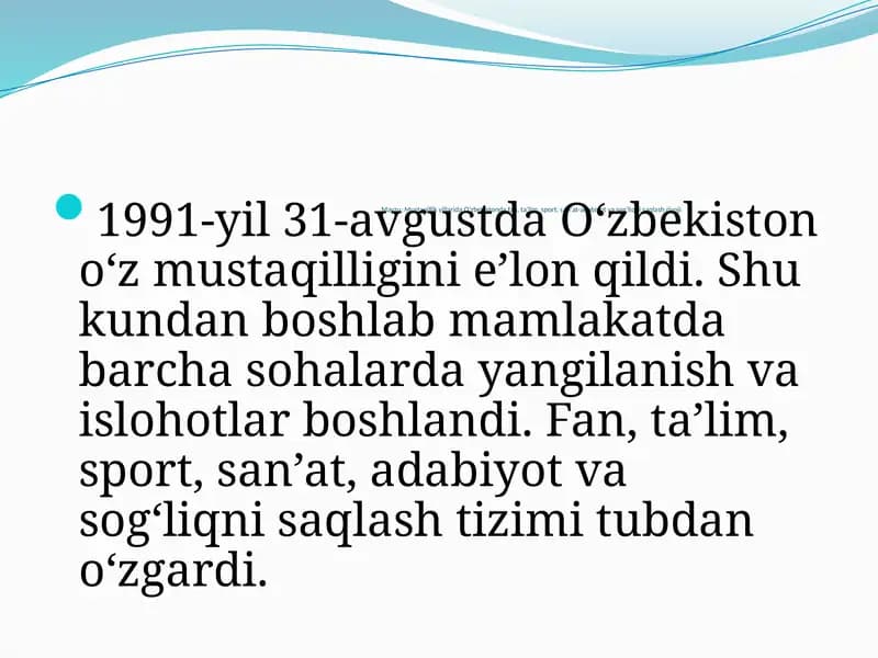 Mustaqillik yillarida Oʻzbekistonda fan, taʼlim, sport, sanʼat-adabiyot va sogʻliqni saqlash rivoji