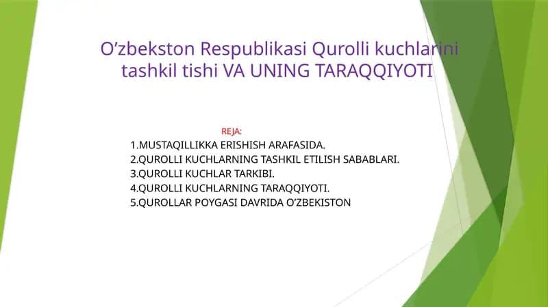 O’zbekiston Respublikasi Qurolli kuchlarini tashkil etish