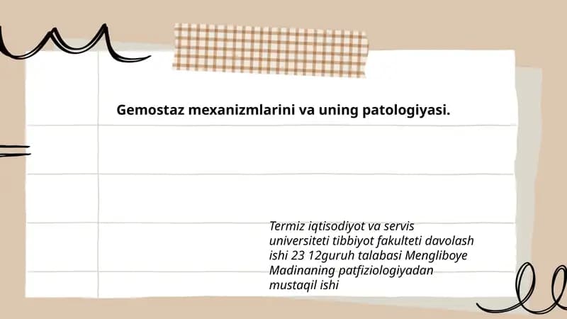 Gemostaz mexanizmlarini va uning patologiyasi