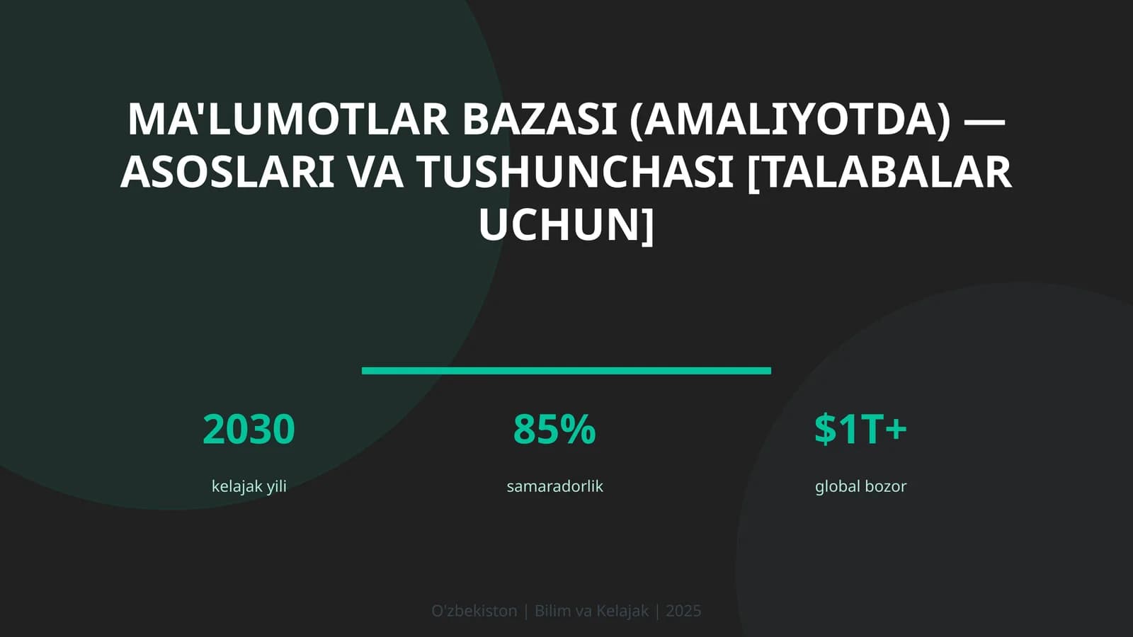 MA'LUMOTLAR BAZASI (AMALIYOTDA) — ASOSLARI VA TUSHUNCHASI [TALABALAR UCHUN]