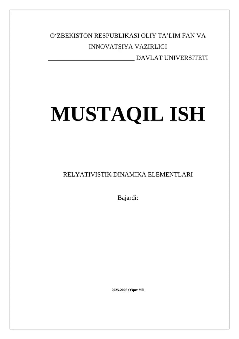 Relyativistik Dinamika Elementlari