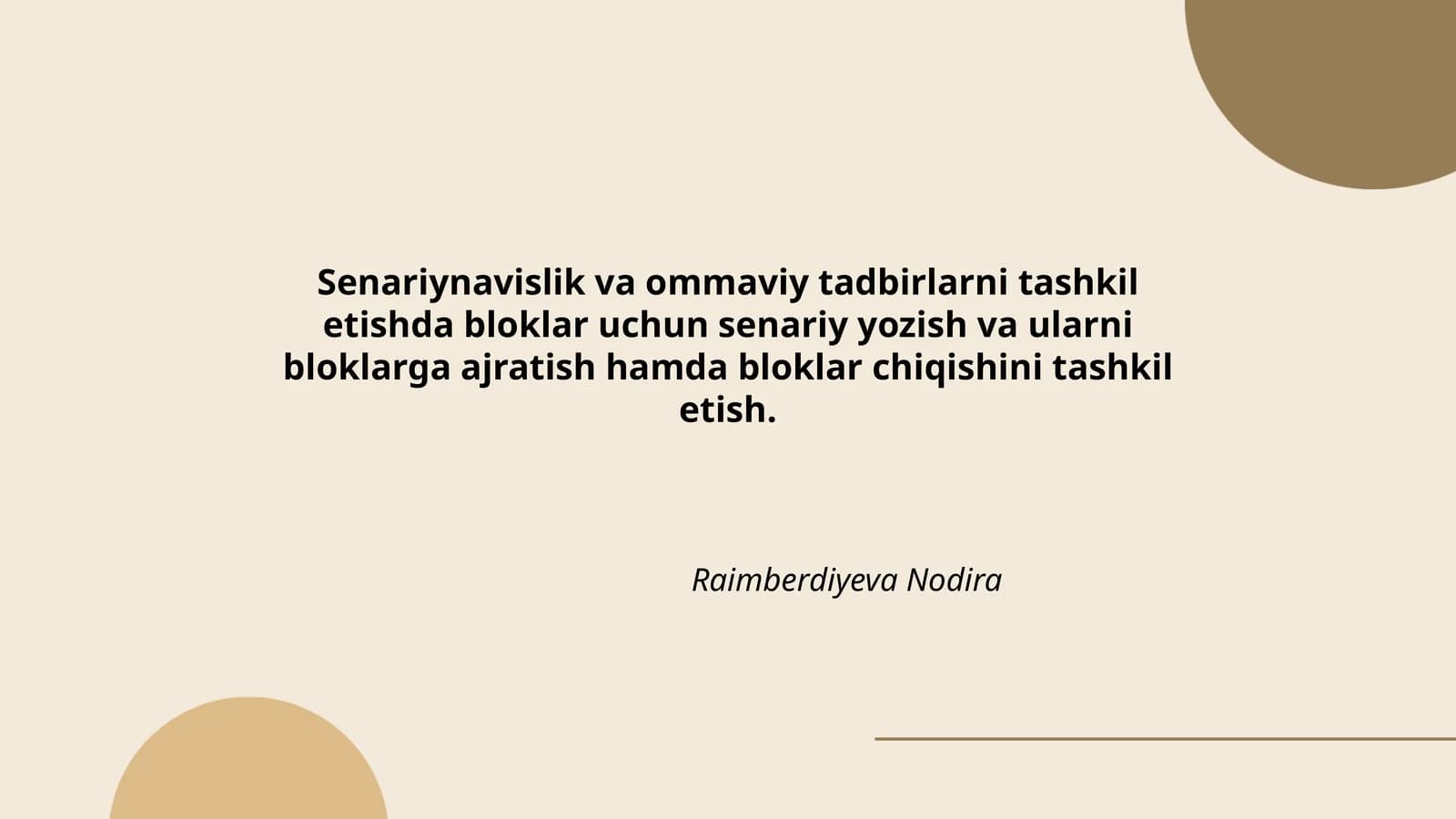 Senariynavislik va ommaviy tadbirlarni tashkil etishda bloklar