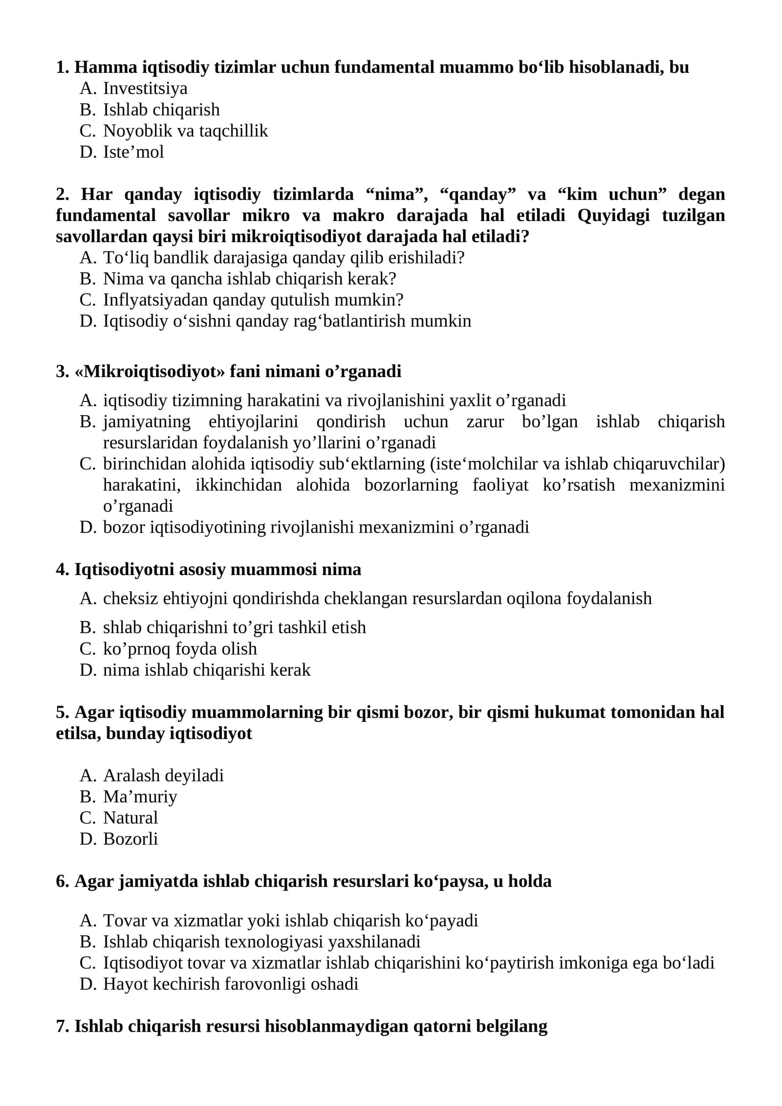 Mikroiqtisodiyot hemisga test