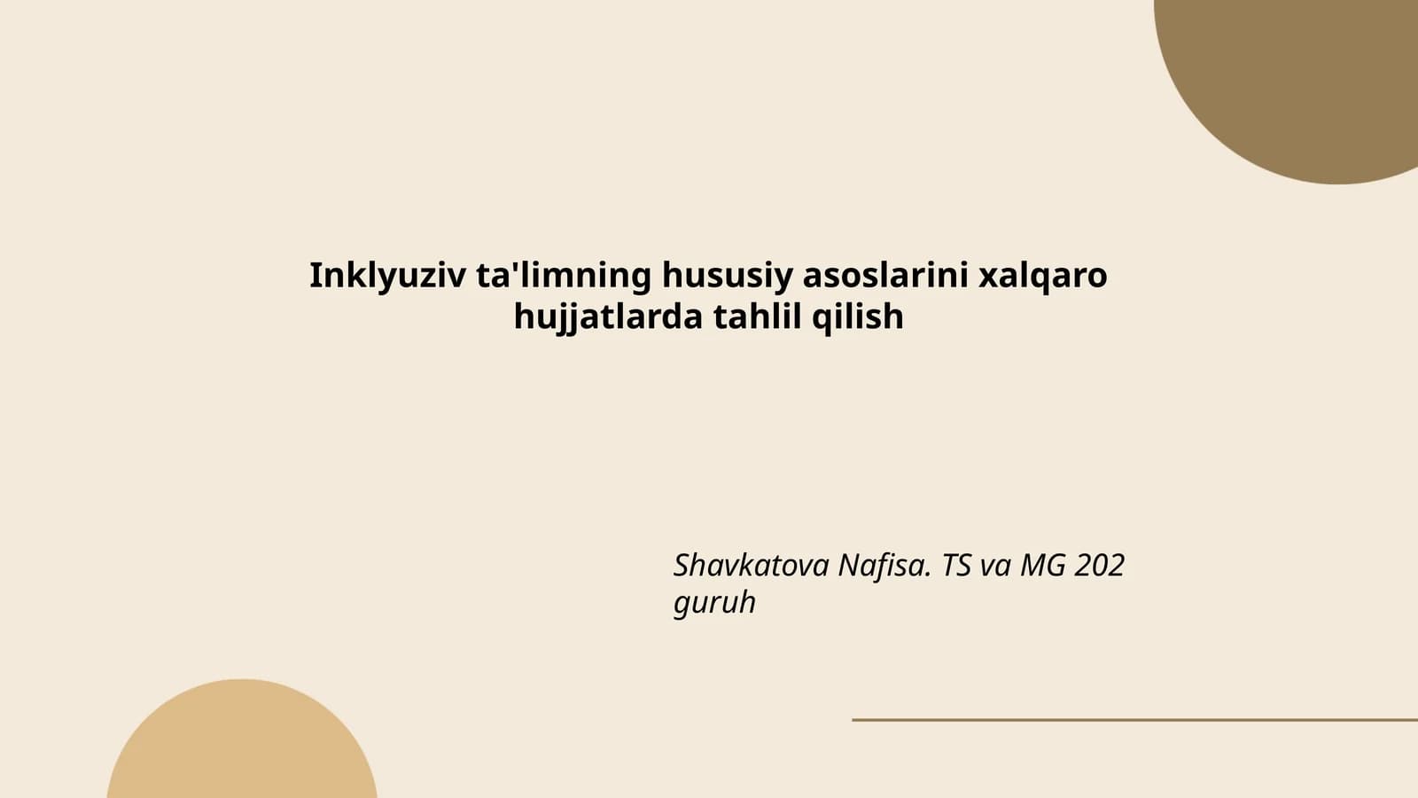 Inklyuziv ta'limning hususiy asoslarini xalqaro hujjatlarda tahlil qilish