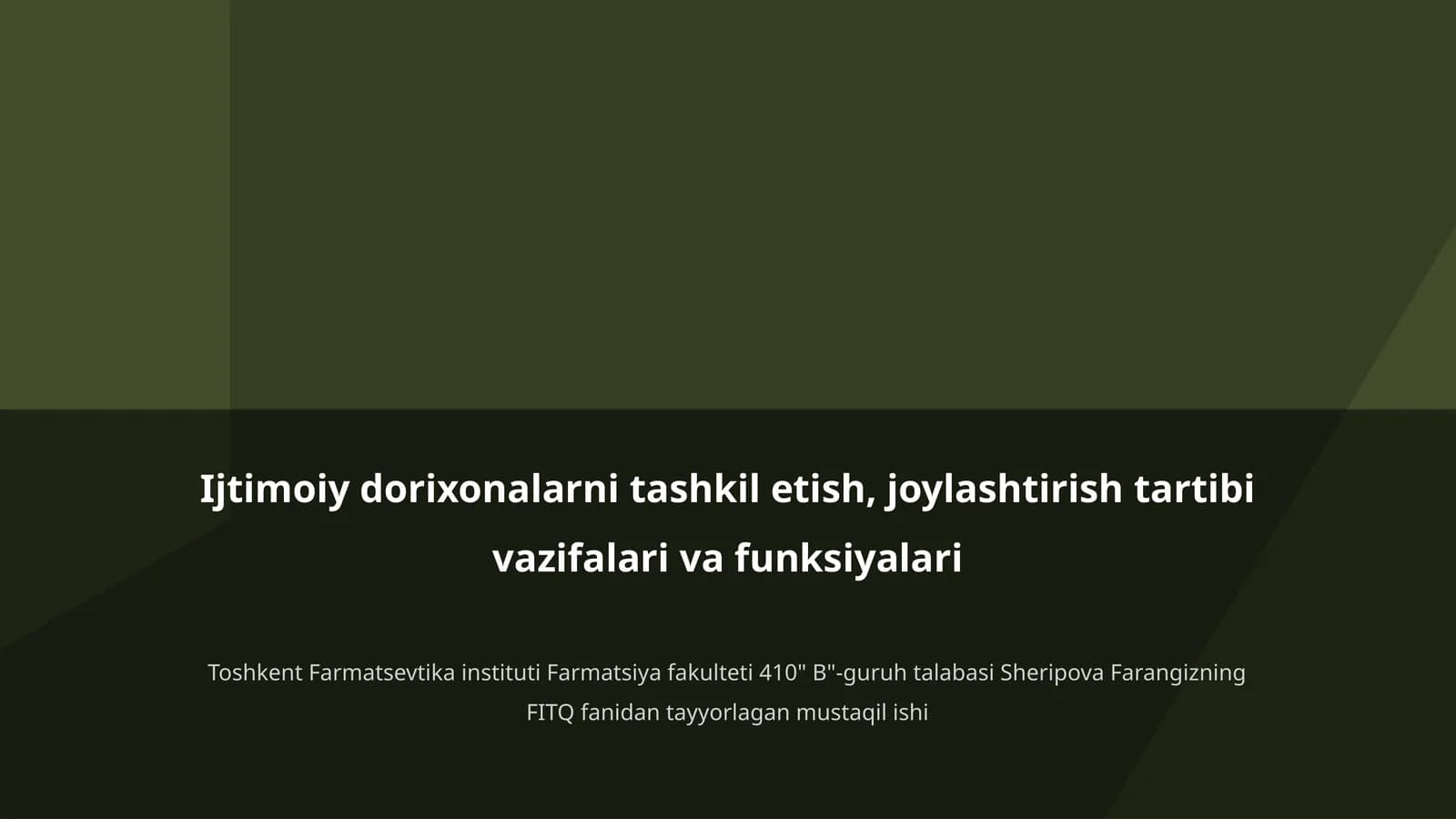 Ijtimoiy dorixonalarni tashkil etish, joylashtirish tartibi vazifalari va funksiyalari