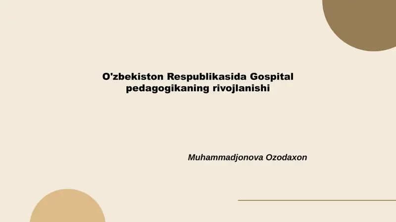 O'zbekiston Respublikasida Gospital pedagogikaning rivojlanishi