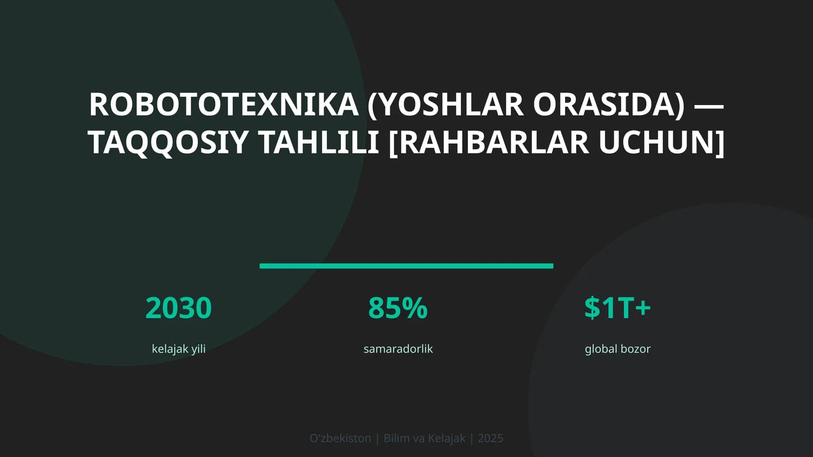 ROBOTOTEXNIKA (YOSHLAR ORASIDA) — TAQQOSIY TAHLILI [RAHBARLAR UCHUN]