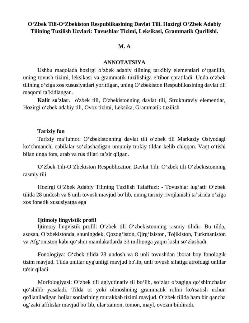 Oʻzbek Tili-Oʻzbekiston Respublikasining Davlat Tili