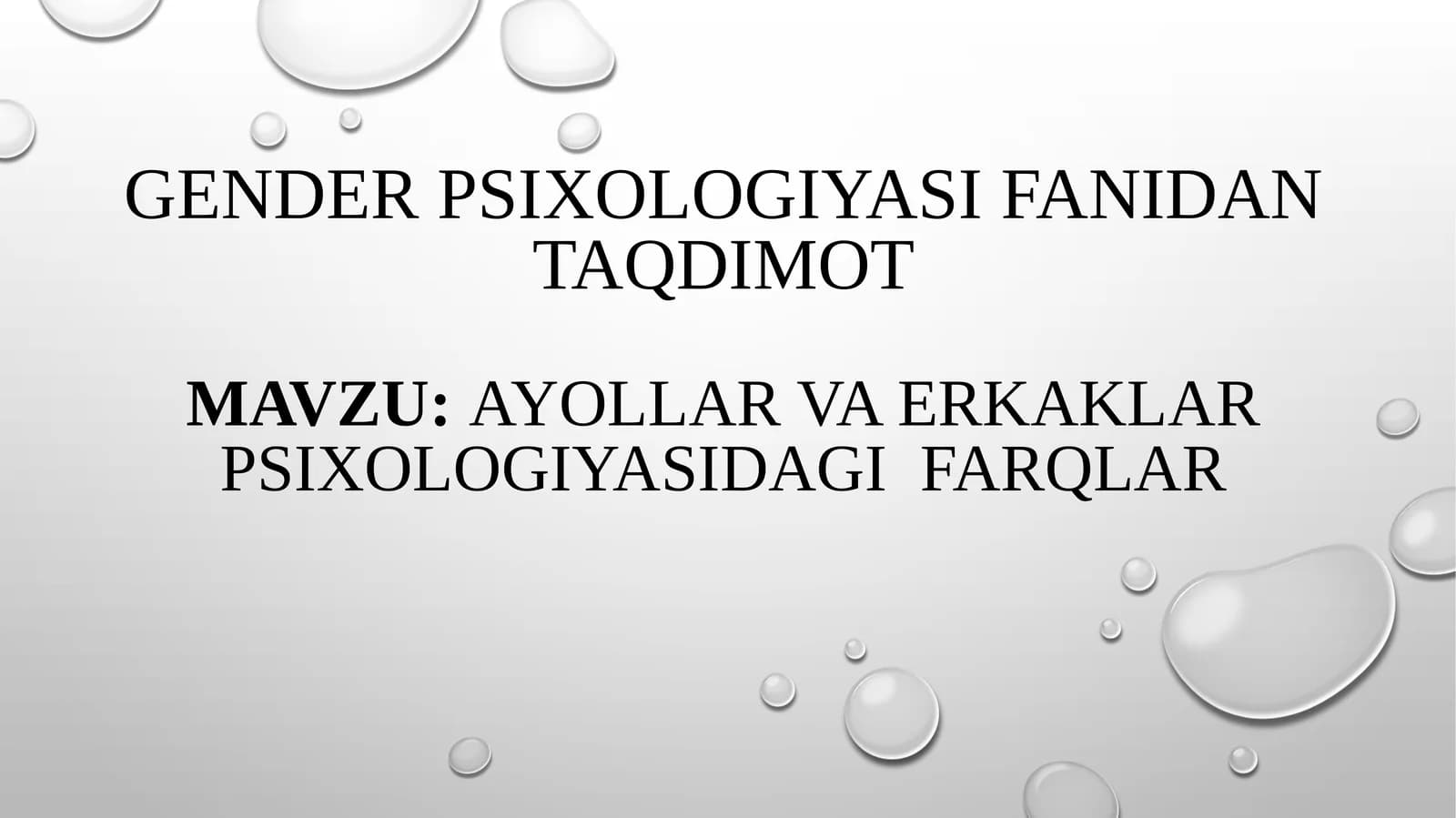 Ayollar va erkaklar psixologiyasidagi  farqlar