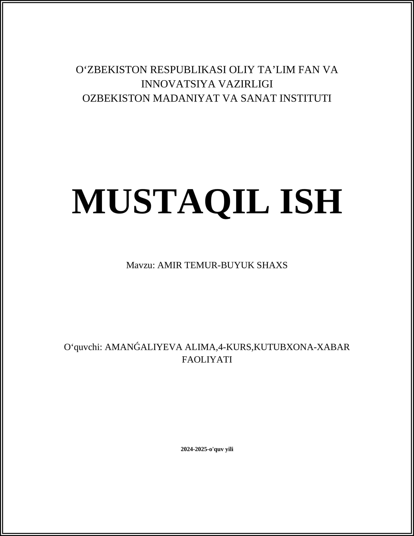 AMIR TEMUR-BUYUK SHAXS