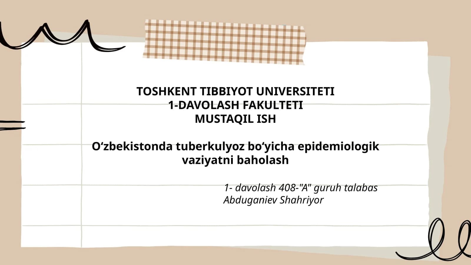 O`zbekiston tuberkulyoz boʻyicha epidemiologik vaziyatni baholash