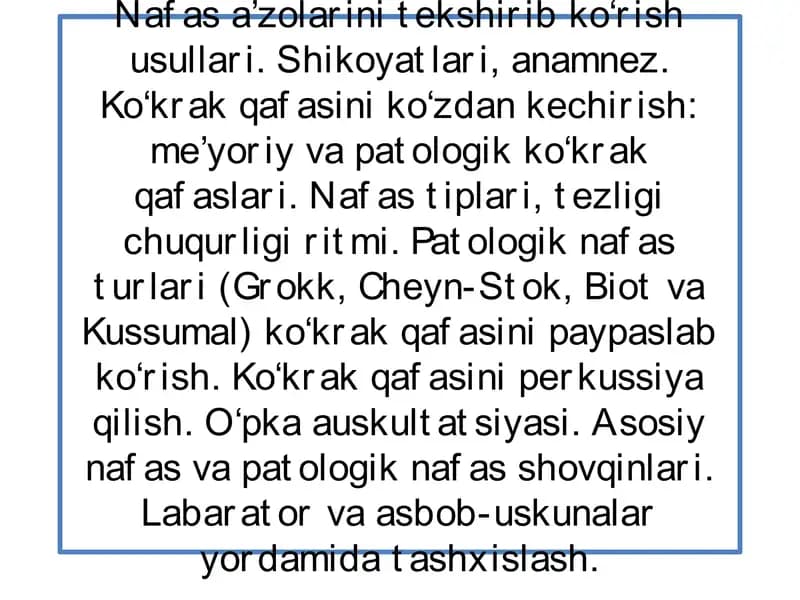 Nafasa’zolari tekshirish usullari