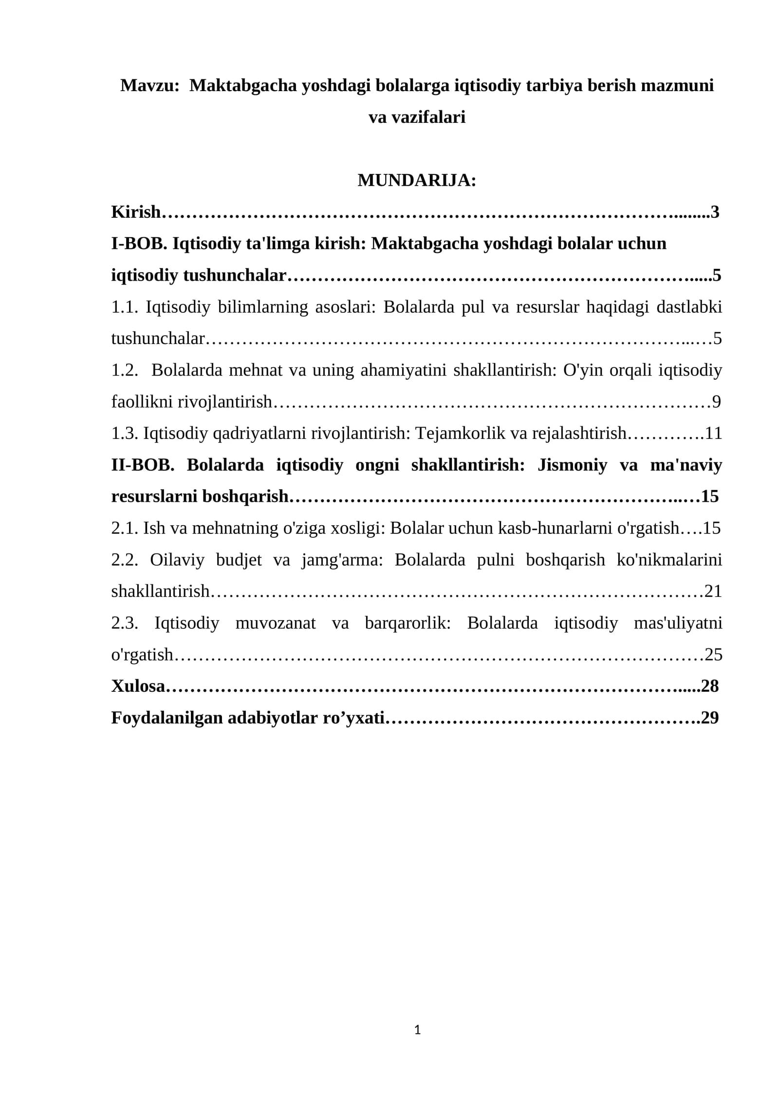 Maktabgacha yoshdagi bolalarga iqtisodiy tarbiya berish mazmuni va vazifalari