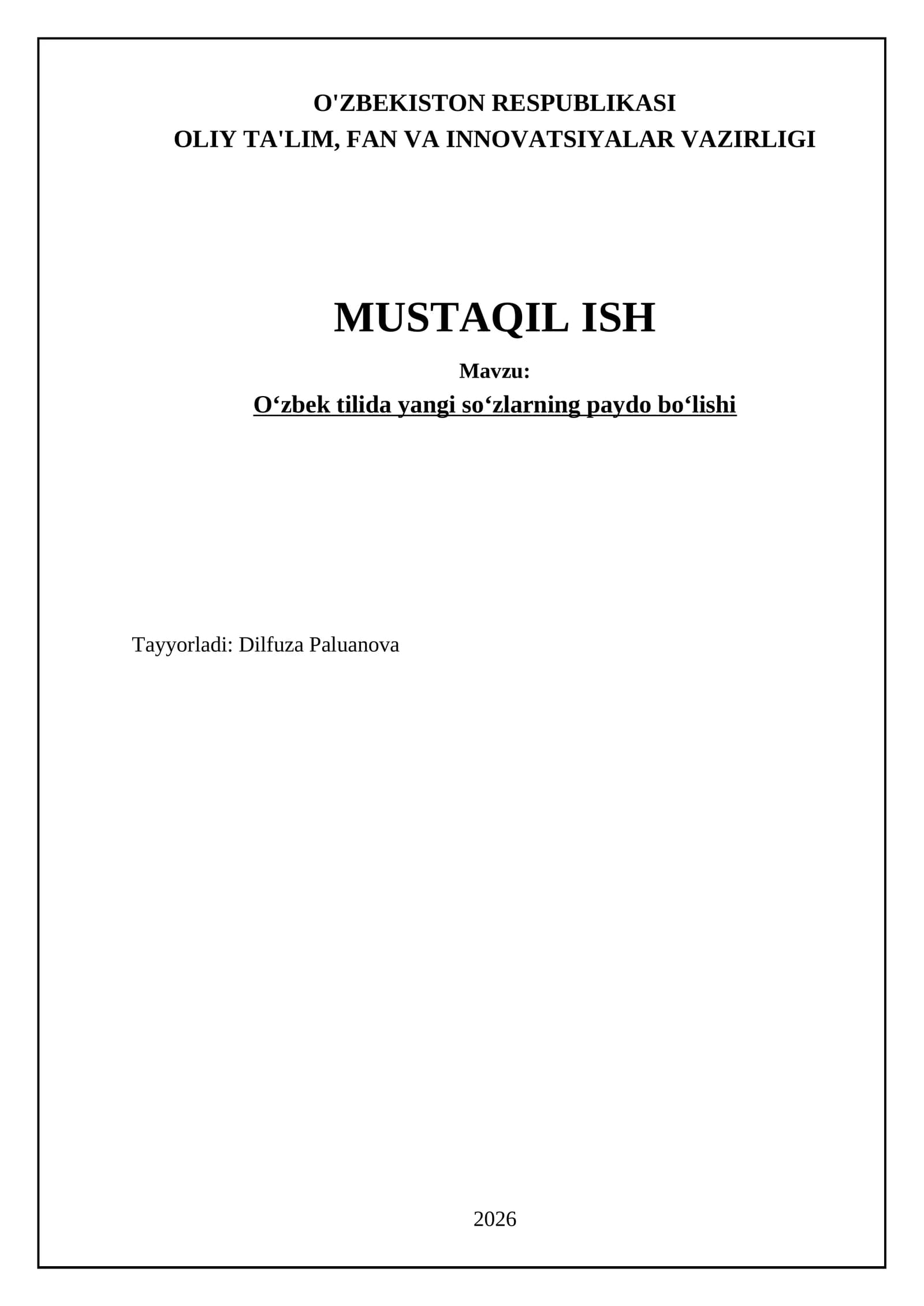Oʻzbek tilida yangi soʻzlarning paydo boʻlishi