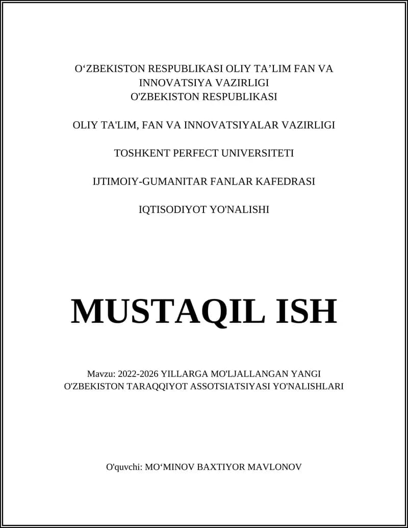 2022-2026 YILLARGA MO'LJALLANGAN YANGI O'ZBEKISTON TARAQQIYOT ASSOTSIATSIYASI YO'NALISHLARI