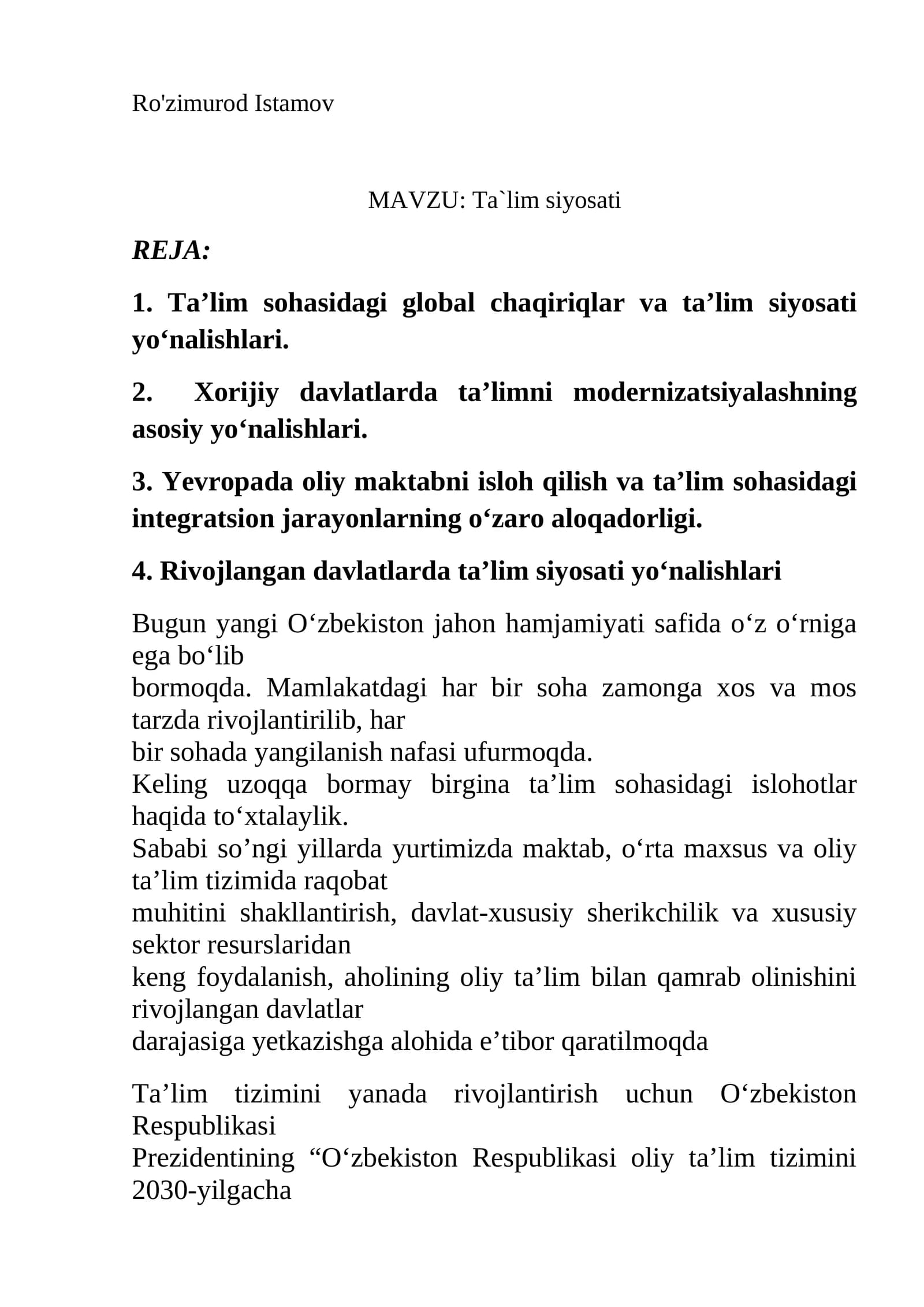 Ta'lim siyosati o'quv qo'llanma