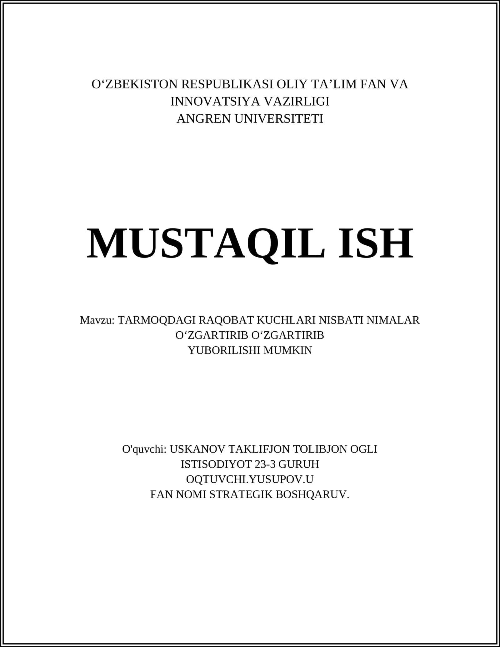TARMOQDAGI RAQOBAT KUCHLARI NISBATI NIMALAR O‘ZGARTIRIB O‘ZGARTIRIB YUBORILISHI MUMKIN