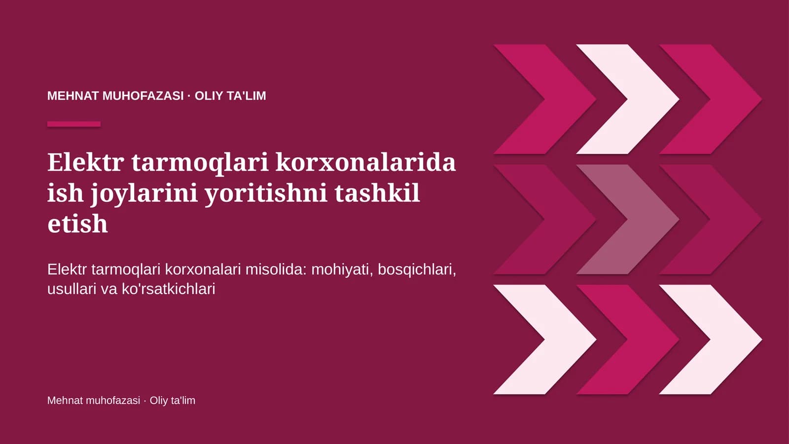 elektr tarmoqlari korxonalarida ish joylarini yoritishni tashkil etish 5812