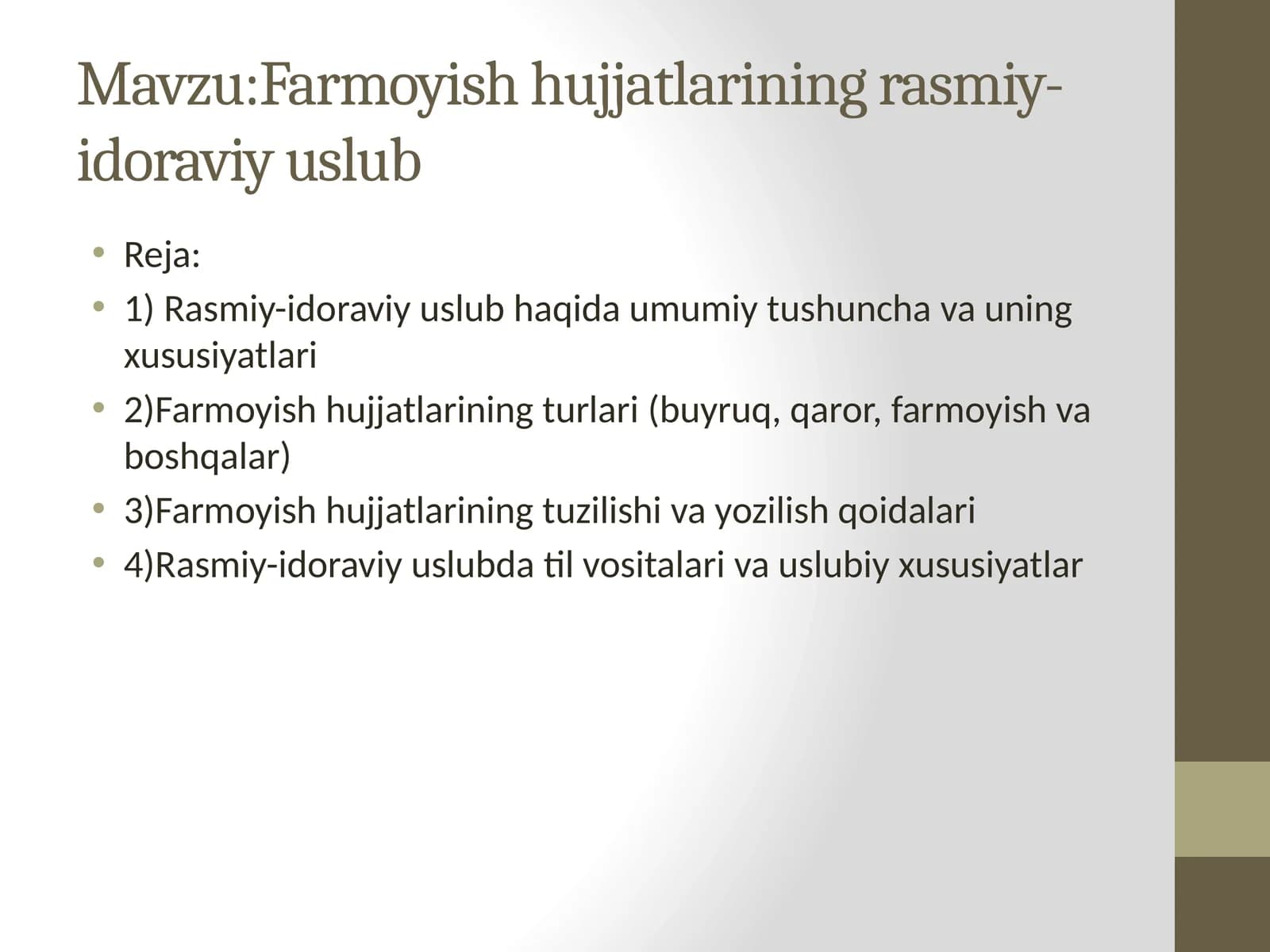 Farmoyish hujjatlarining rasmiy-idoraviy uslub