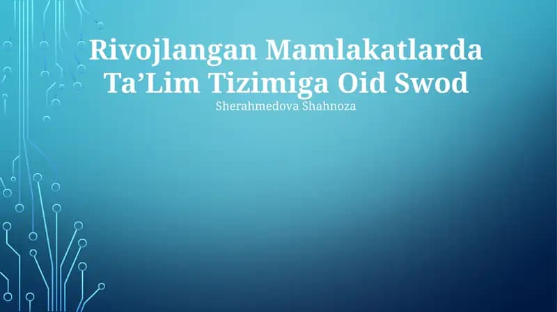 Rivojlangan Mamlakatlarda TaʼLim Tizimiga Oid Swod