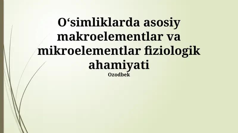 O'simliklarda Makroelementlarning Fiziologik Ahamiyati