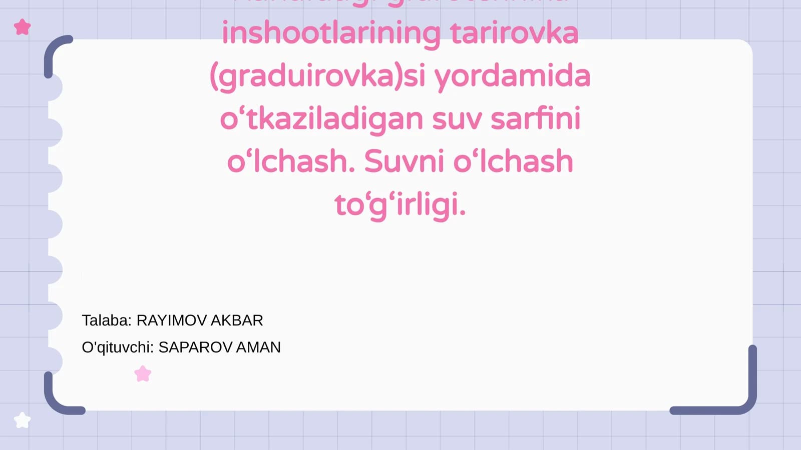 Kanaldagi gidrotexnika inshootlarining tarirovka