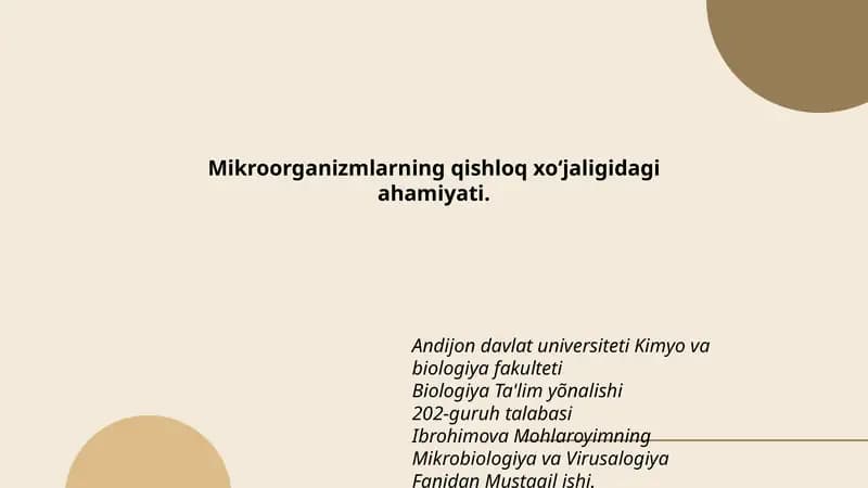Mikroorganizmlarning qishloq xo‘jaligidagi ahamiyati