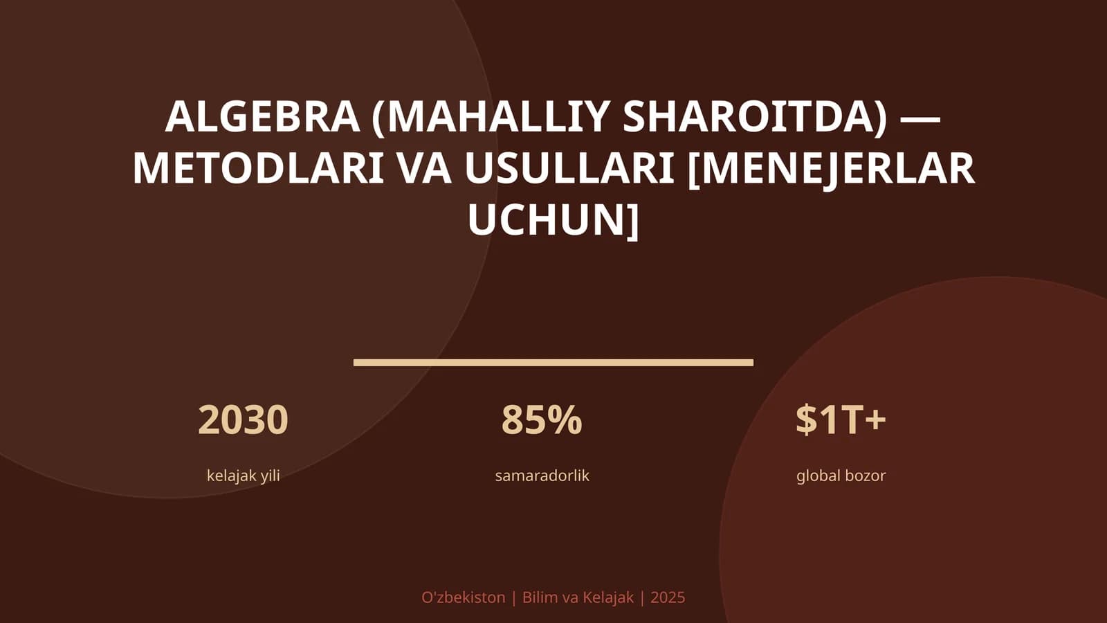 Algebra (mahalliy sharoitda) — metodlari va usullari [menejerlar uchun]