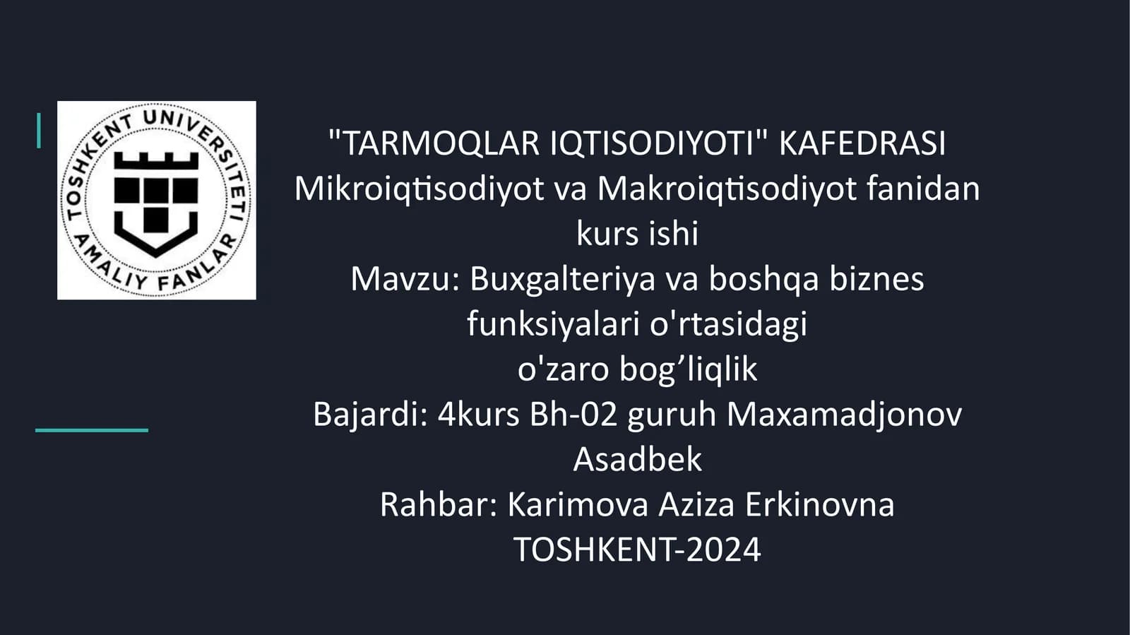 Tarmoqlar Iqtisodiyoti Kafedrasi