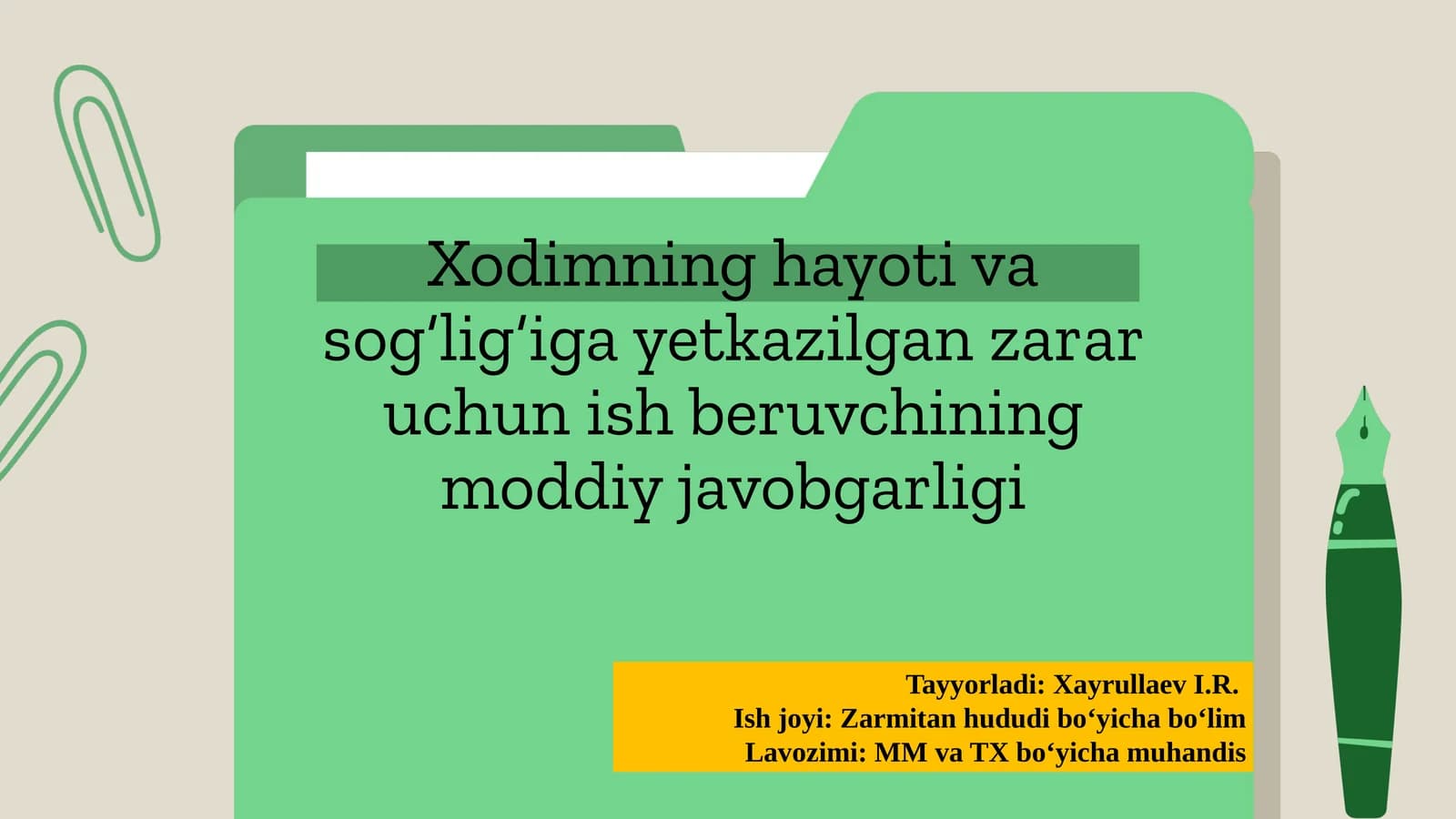 Ish beruvchining moddiy javobgarligi tushunchasi va ahamiyati