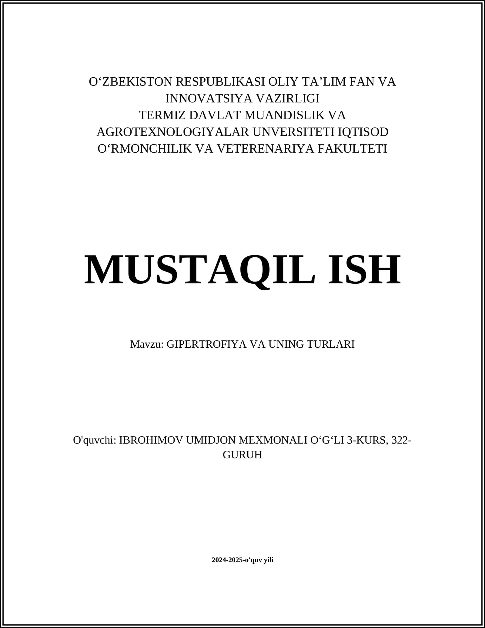 Gipertrofiya va uning turari