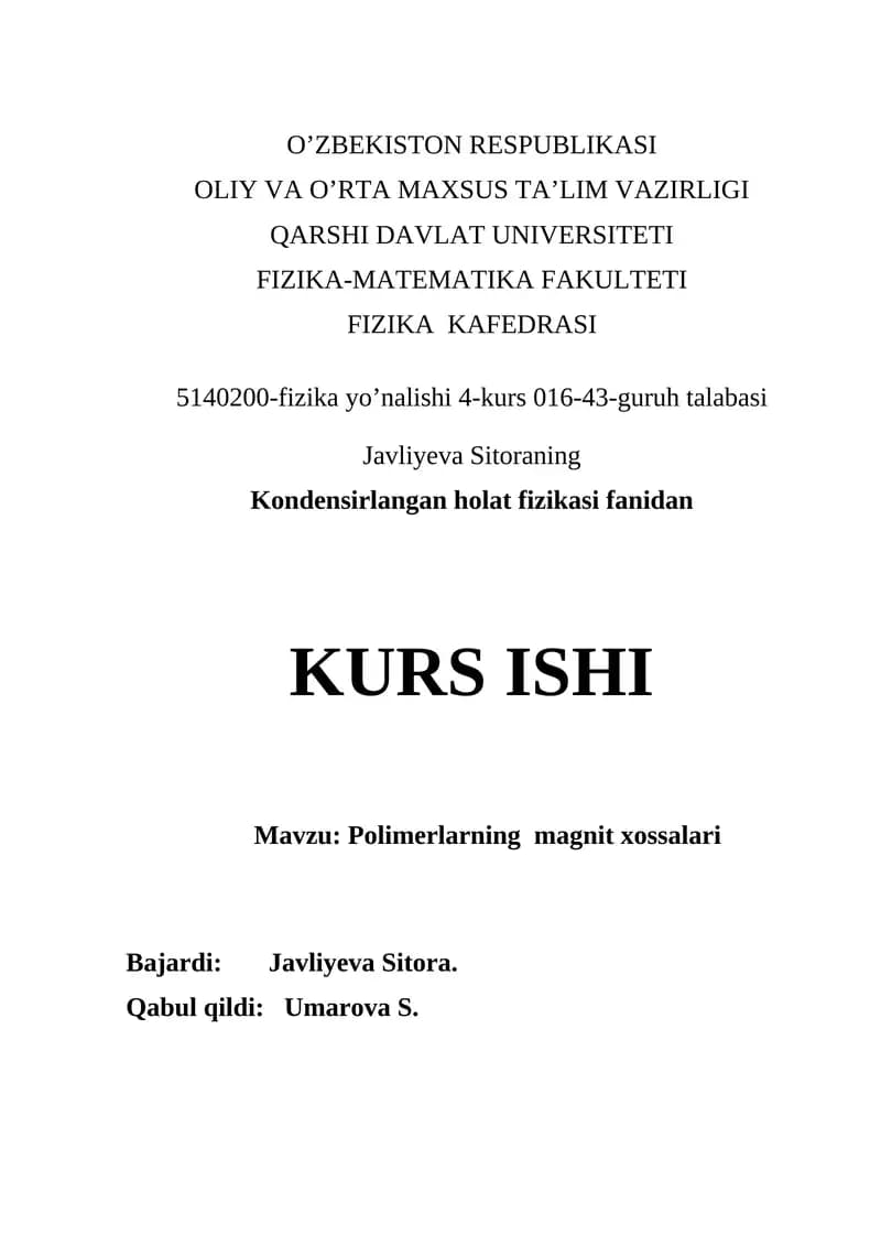 Polimerlarning magnit xossalari