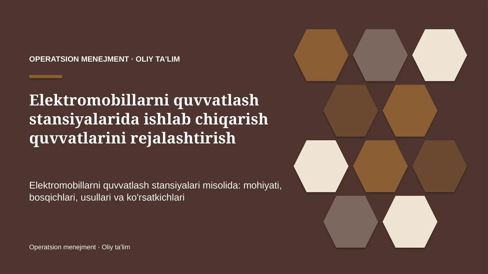 elektromobillarni quvvatlash stansiyalarida ishlab chiqarish quvvatlarini rejalashtirish 6088