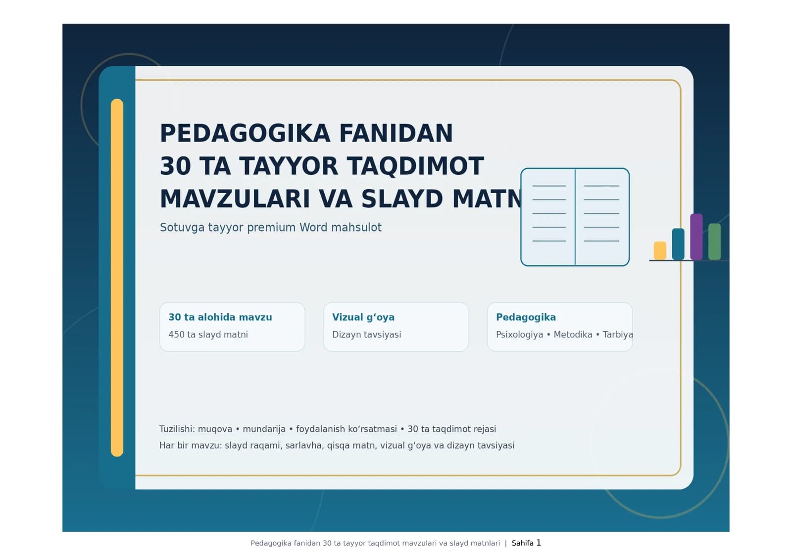 Pedagogika fanidan 30 ta tayyor taqdimot mavzulari va slayd matnlari