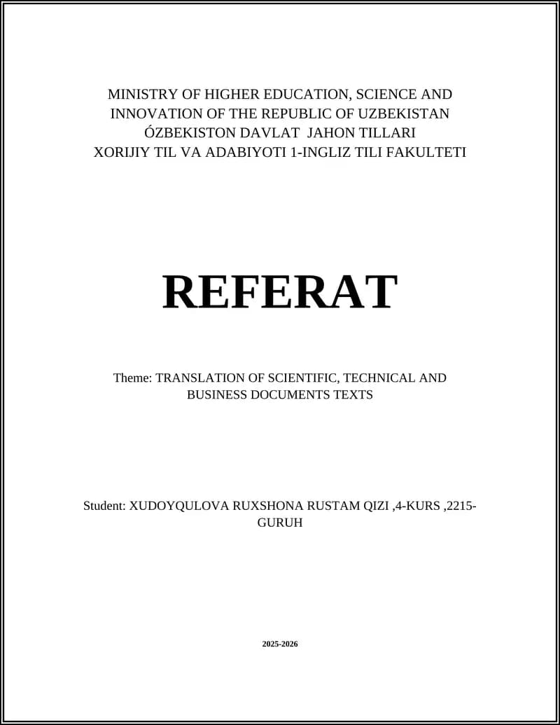 Translation of Scientific, Technical and Business Documents Texts
