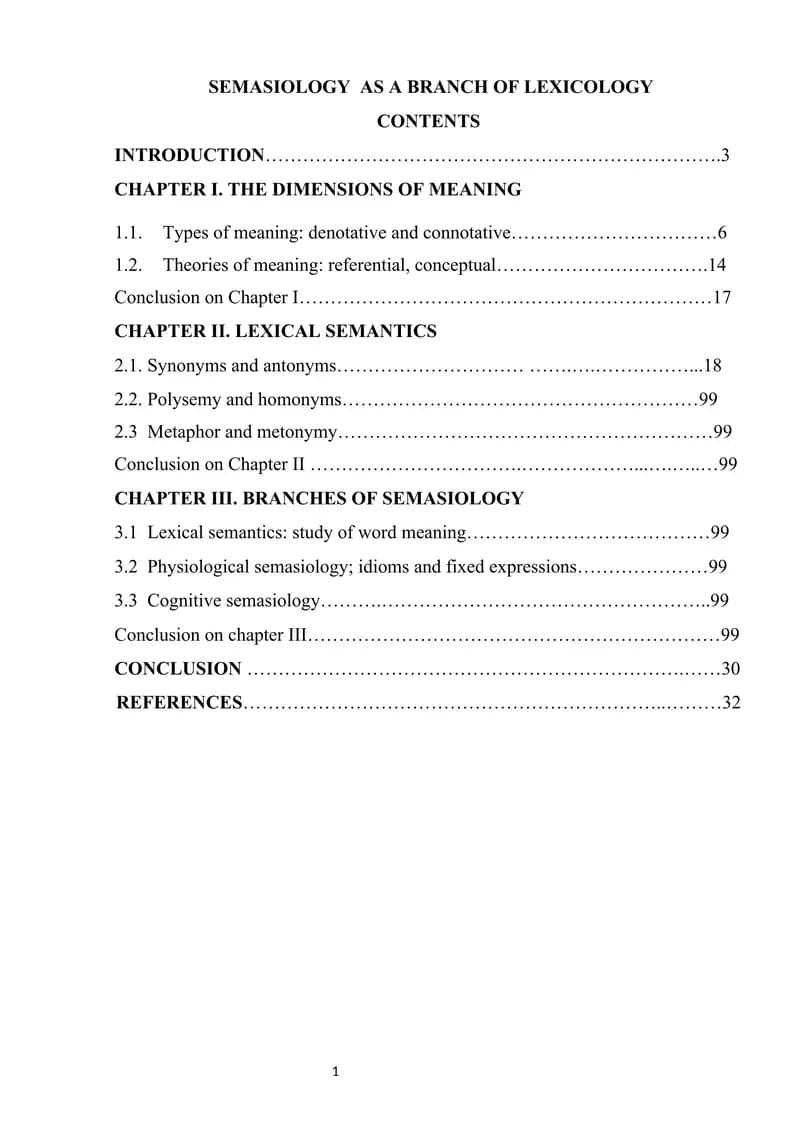 SEMASIOLOGY AS A BRANCH OF LEXICOLOGY