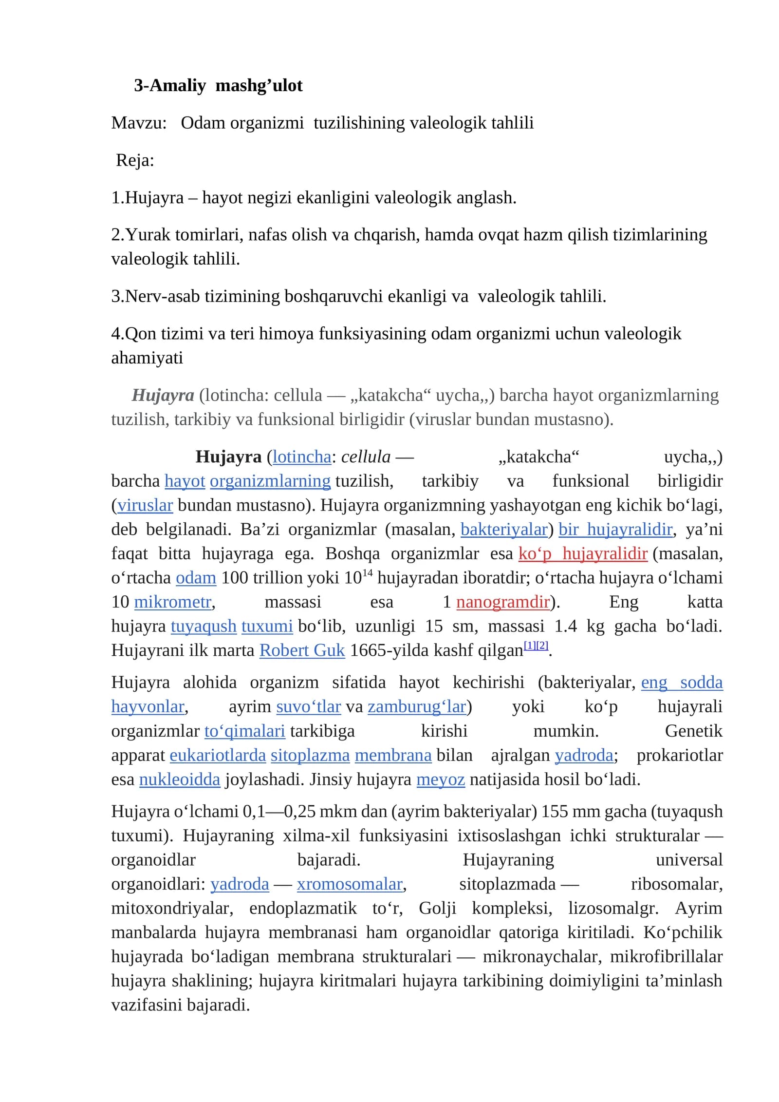 Odam organizmi tuzilishining valeologik tahlili