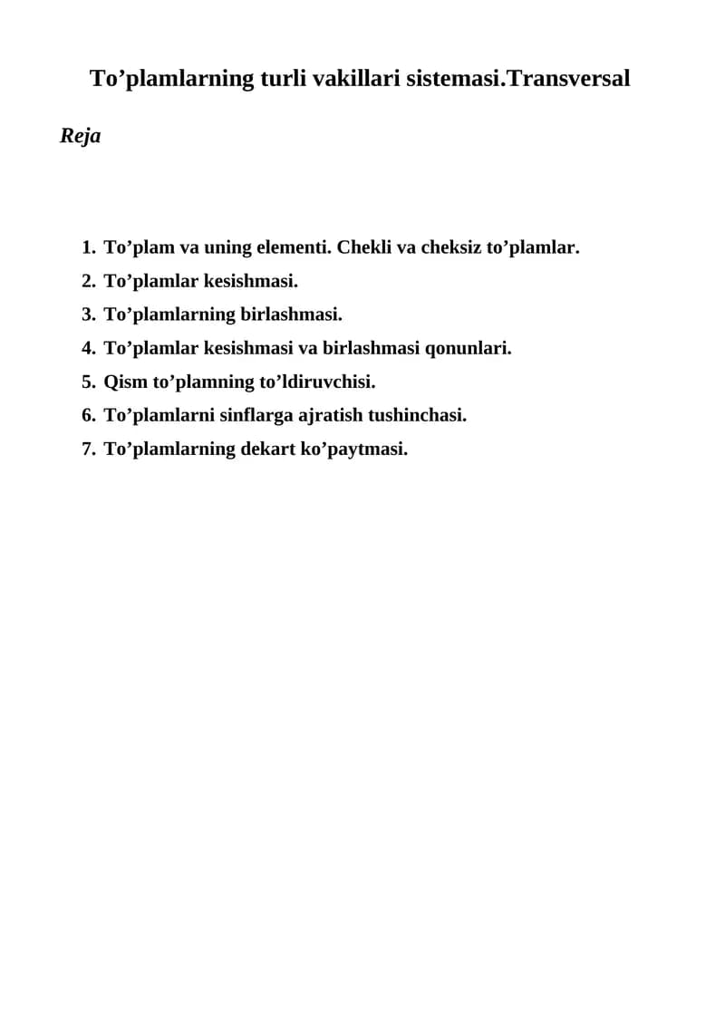 To’plam va uning elementi
