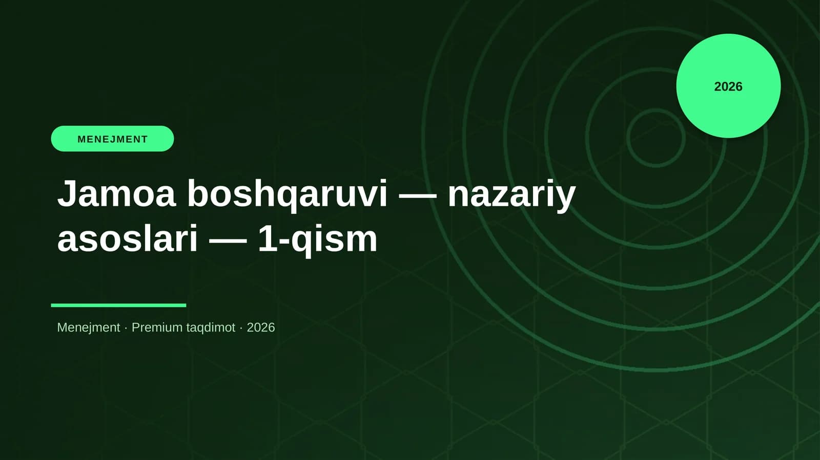 Jamoa boshqaruvi — nazariy asoslari — 1-qism