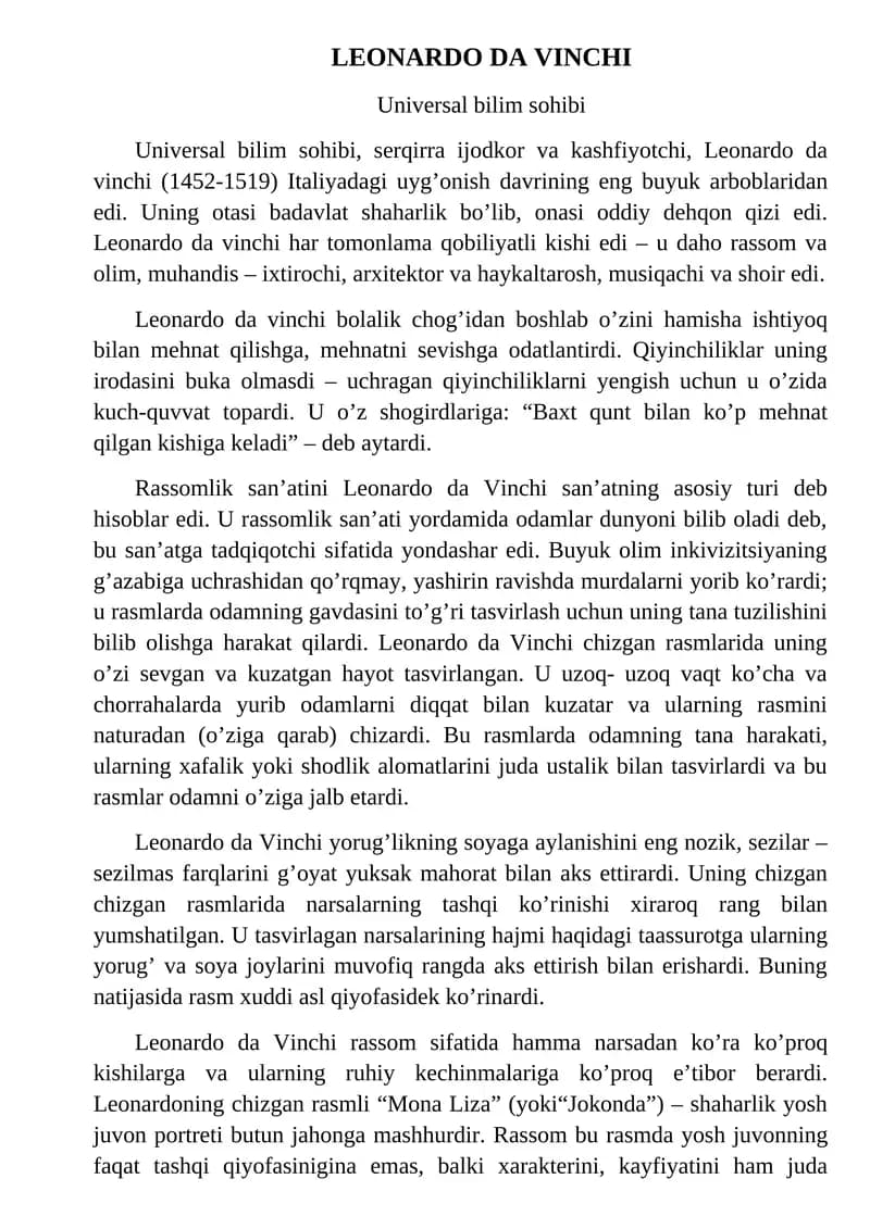 LEONARDO DA VINCHI