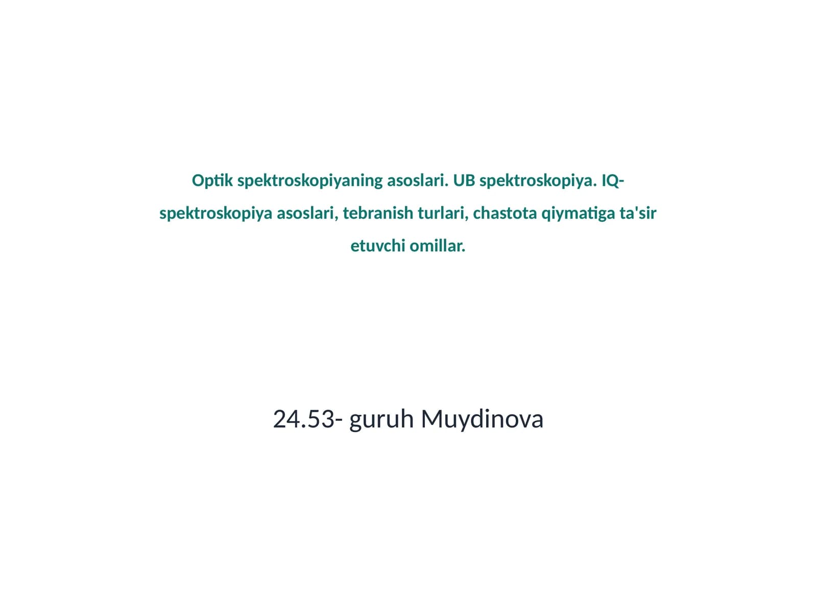 Optik spektroskopiyaning asoslari