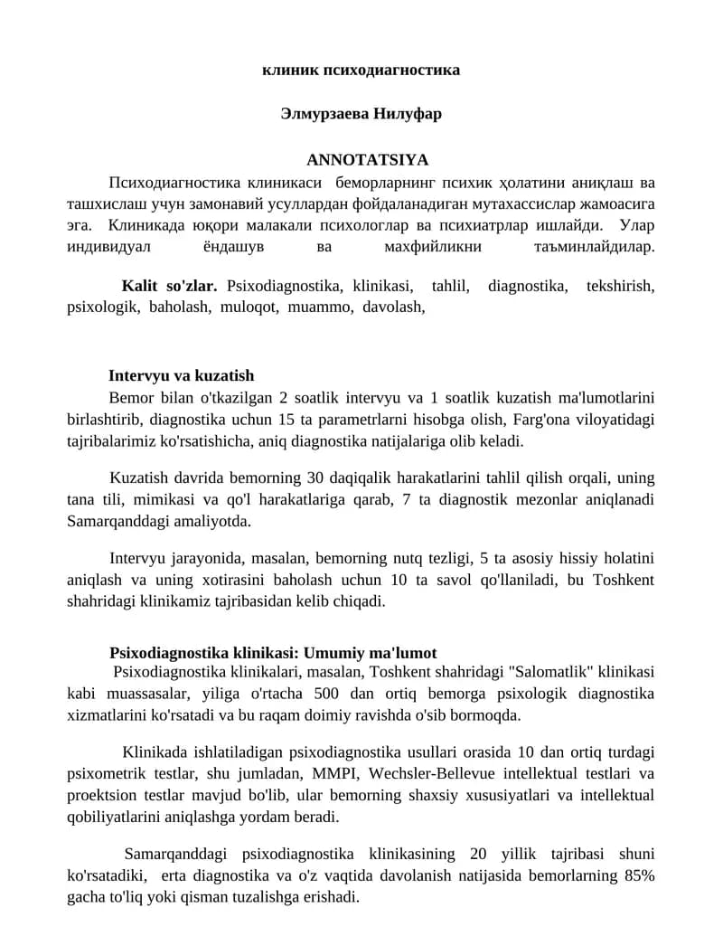 Psixodiagnostika klinikasi