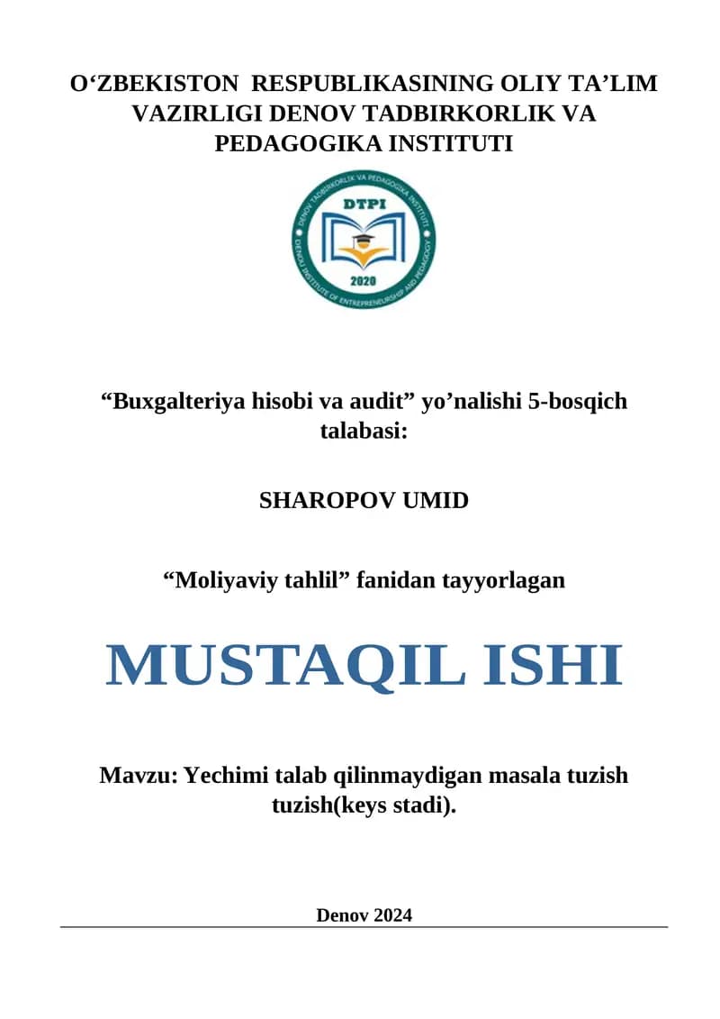 Yozgi kafe "Xarajatlarni Maqbullashtirish va Samaradorlikni Oshirish" masalasi