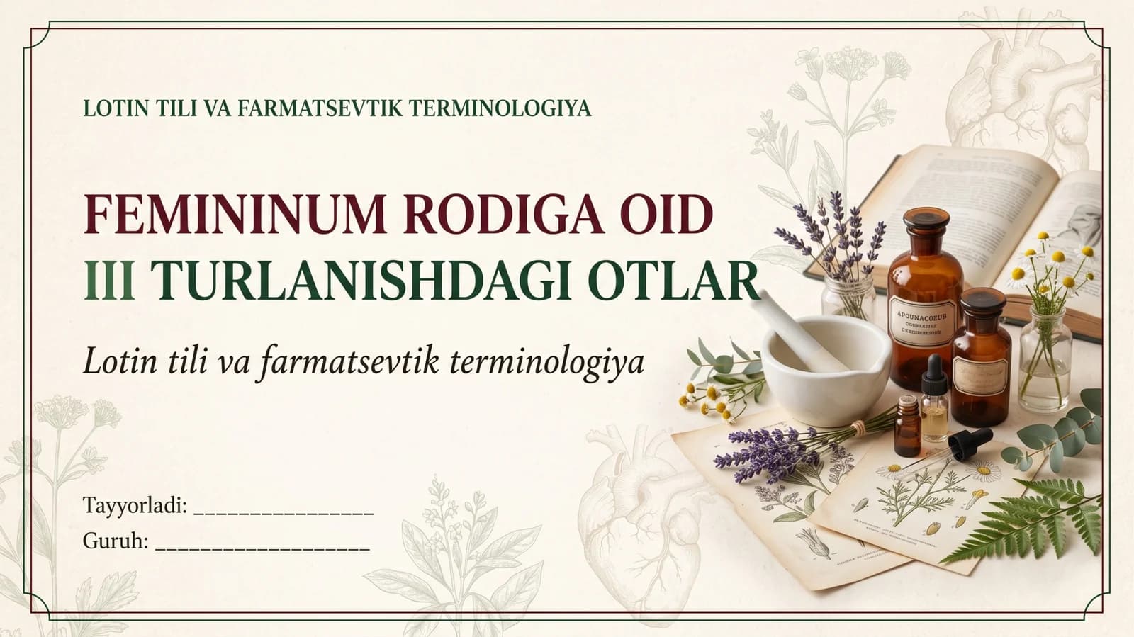 Femininum Rodiga oid 3-guruxda turlanuvchi otlar