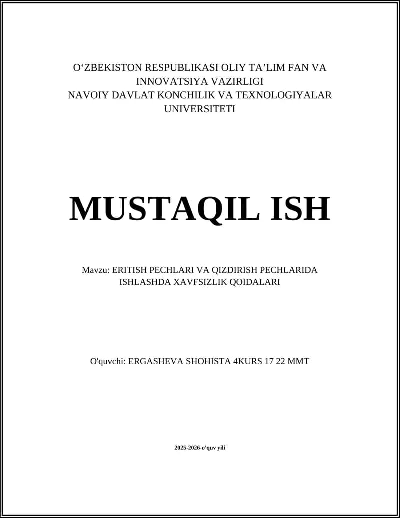 Eritish va qizdirish pechlarida ishlashda xavfsizlik qoidalari