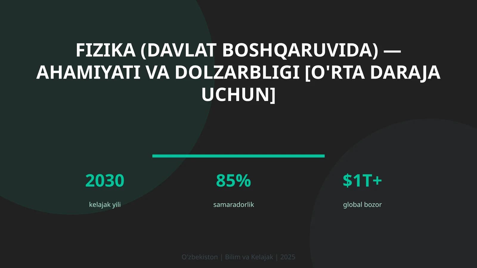 Fizika (DAVLAT BOSHQARUVIDA) — AHAMIYATI VA DOLZARBLIGI [O'RTA DARAJA UCHUN]