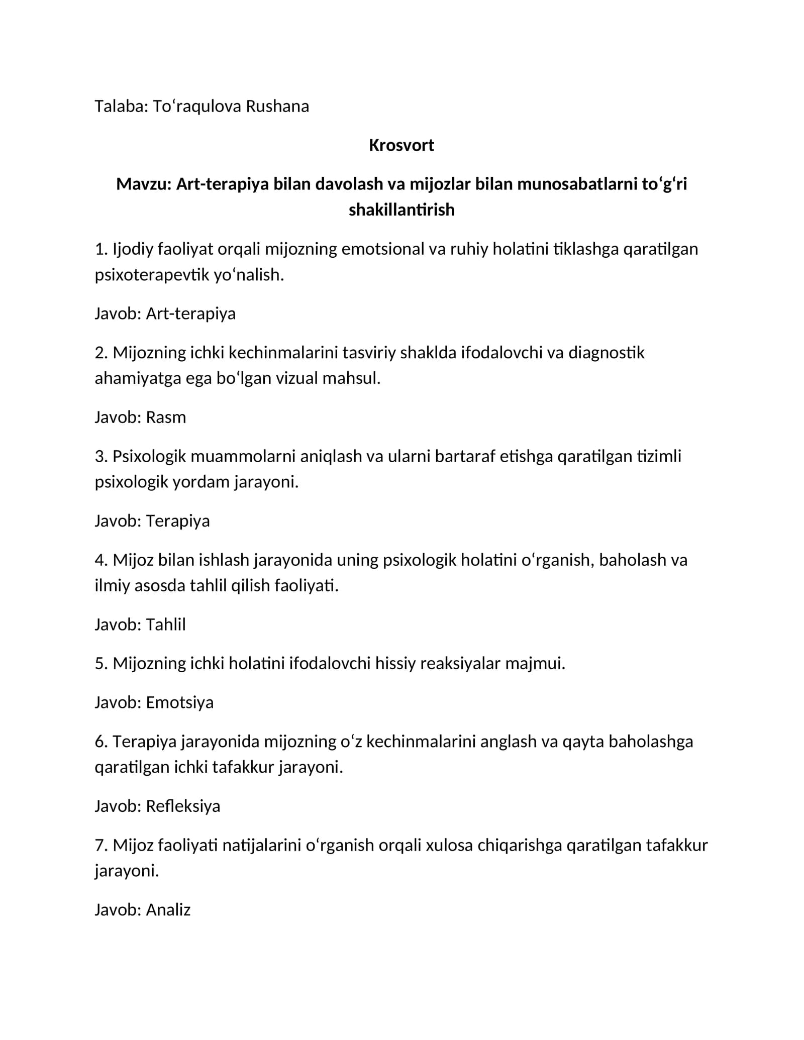 Art-terapiya bilan davolash va mijozlar bilan munosabatlarni toʻgʻri shakillantirish