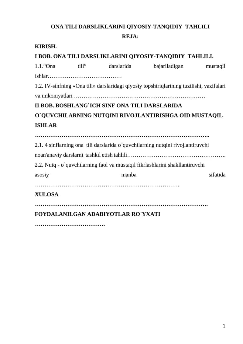 ONA TILI DARSLIKLARINI QIYOSIY-TANQIDIY TAHLILI