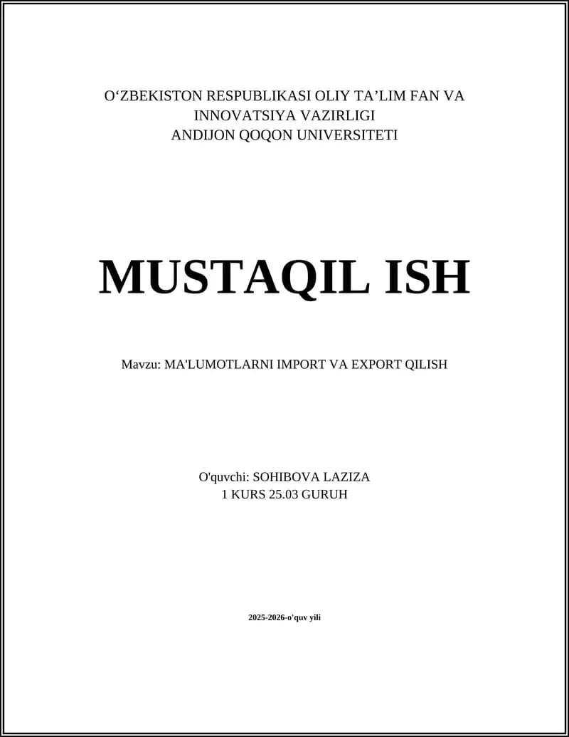 Ma'lumotlarni Import va Export Qilish